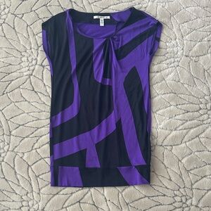 100% Silk Purple and Black Abstract Dress